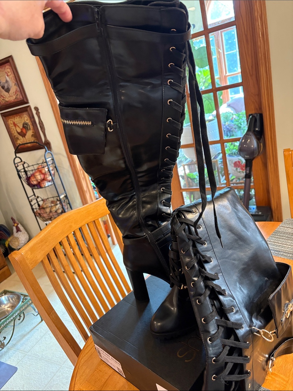 Women’s Black 4” heel Lace-Up over the Knee-Boot